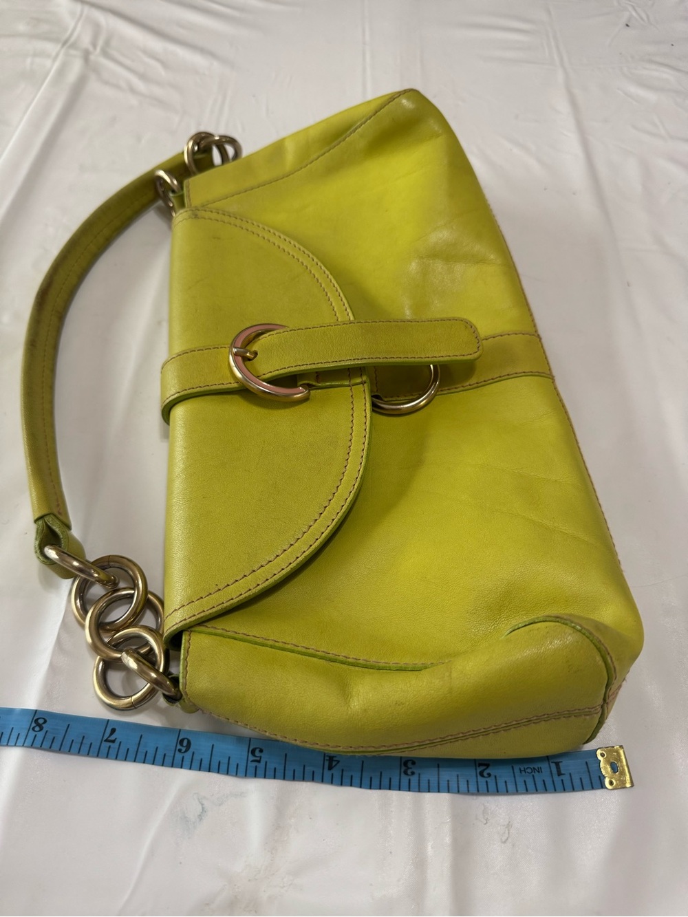 Furla Chartreuse Leather Shoulder Bag with Gold Hardware made in Italy - Picture 6 of 11